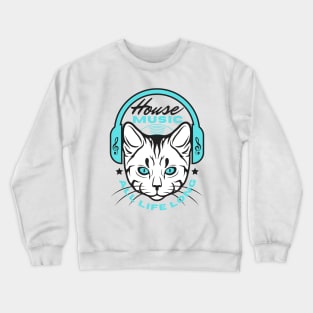 HOUSE MUSIC  - Headphone Cat (Blue/Black) Crewneck Sweatshirt